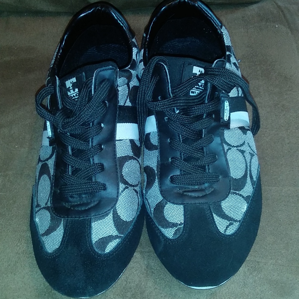Black and white coach shoes